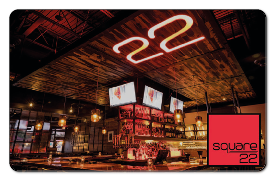 square 22 red square logo on an image of the bar interior